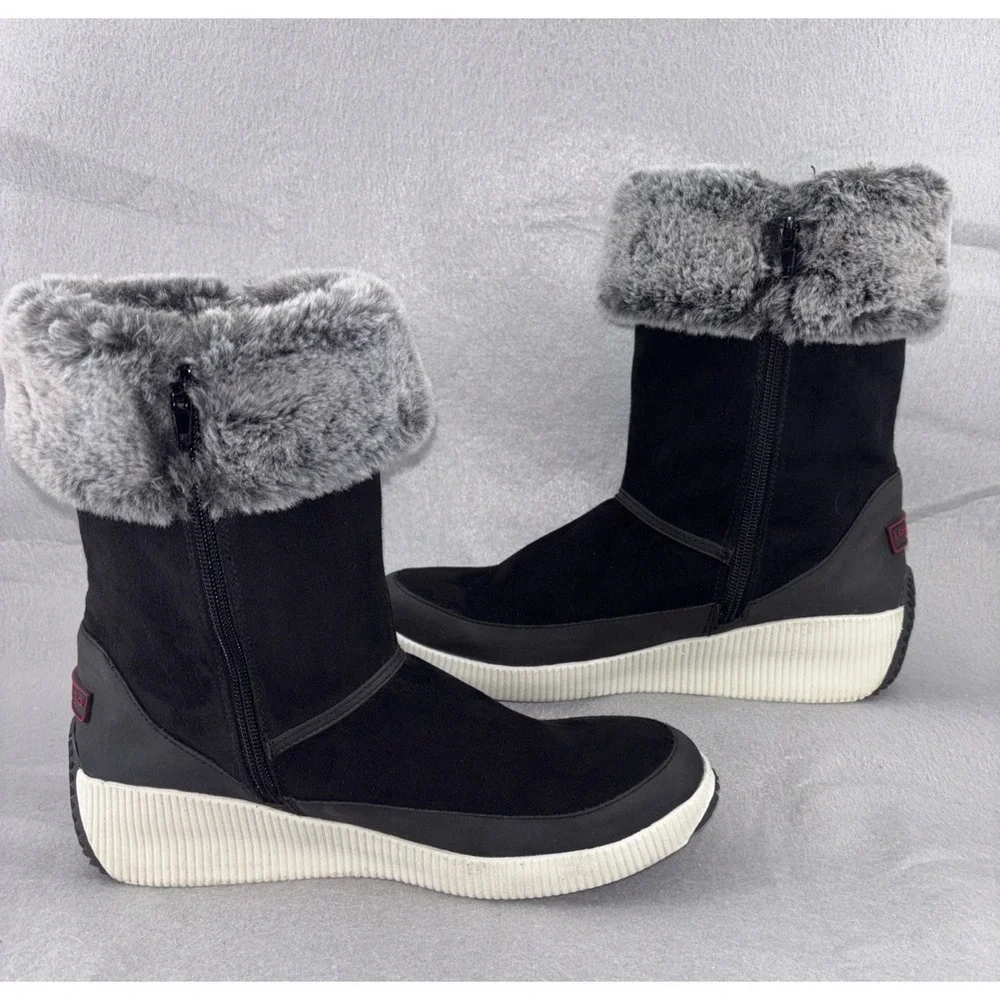 London Fog Collection CHERYL Black And Gray Fur Lined‎ Winter Boots Women's 10